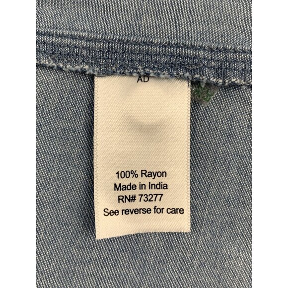 Croft & Barrow Chambray Ruffle V-Neck Top 3/4 Sleeve Denim Blouse Womens Size PS - Picture 10 of 10